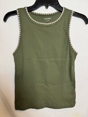 Old Navy Olive Green Ribbed Tank with Contrast Trim M